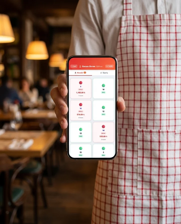 Garsonun telefonunda DijiMasa masa listesi