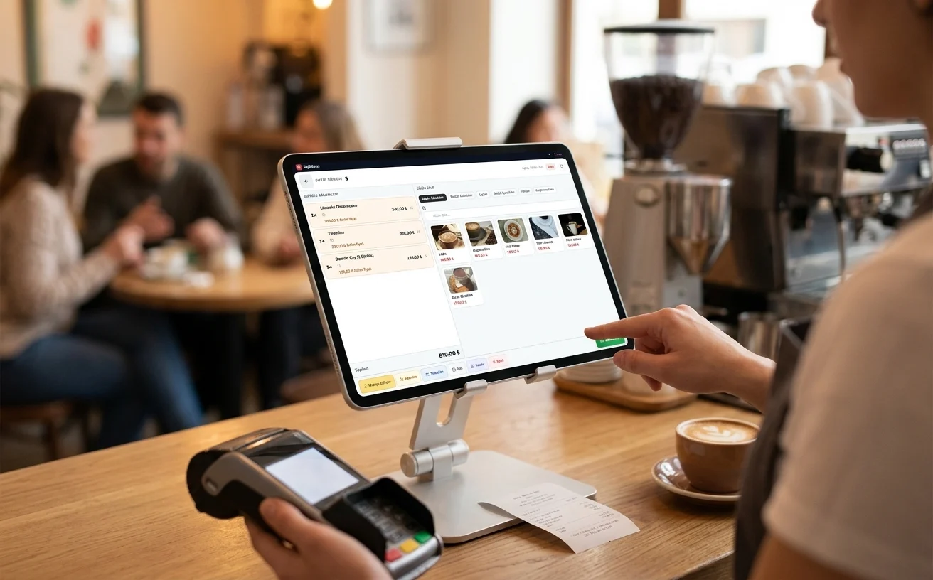 Kasada tablette açık DijiMasa POS adisyonu ve kart ödeme cihazı